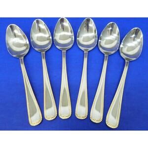 6 - Towle Living TWS523 Glossy Gold Beaded Edge Stainless Flatware SOUP SPOONS